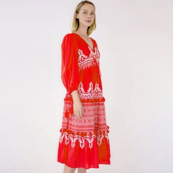 NWOT Calypso St Barth Delphine Embroidered Midi Dress - Size Large